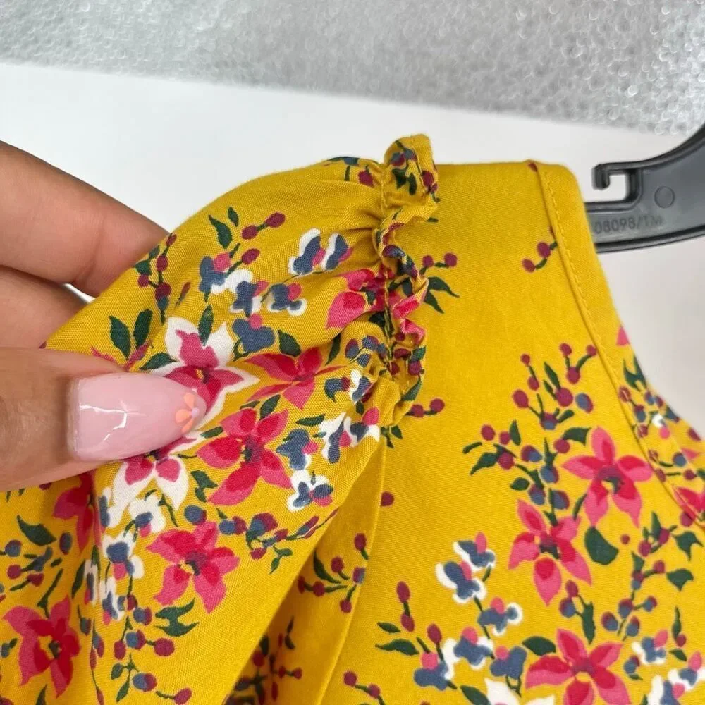 Old Navy Girls Yellow Floral Top 6/7 Flutter Sleeve Rayon Boho Spring Summer